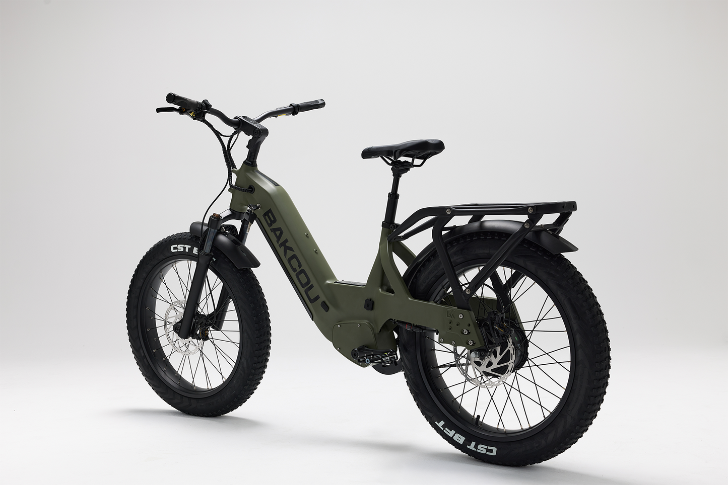 Bakcou Flatlander SD E-Bike – Angled Rear View, Driver Side, Matte Army Green