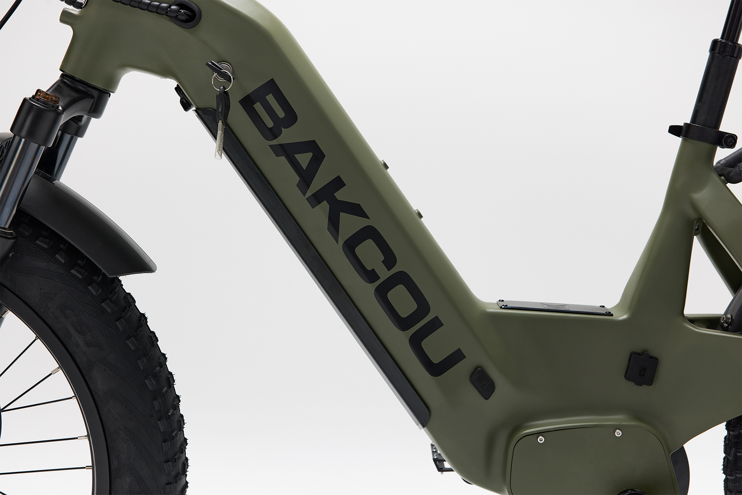 Bakcou Flatlander SD E-Bike – Full Side View, Frame Focus, Driver Side, Matte Army Green