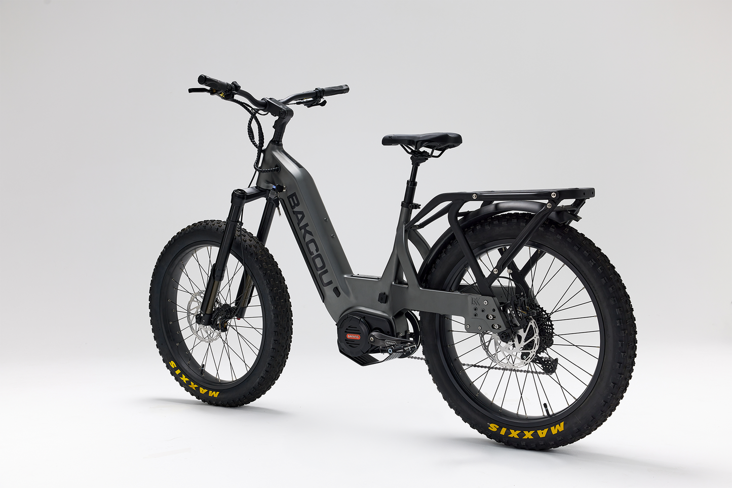 Bakcou Mule SD E-Bike – Angled Rear View, Driver Side, Matte Gun Metal Gray Frame