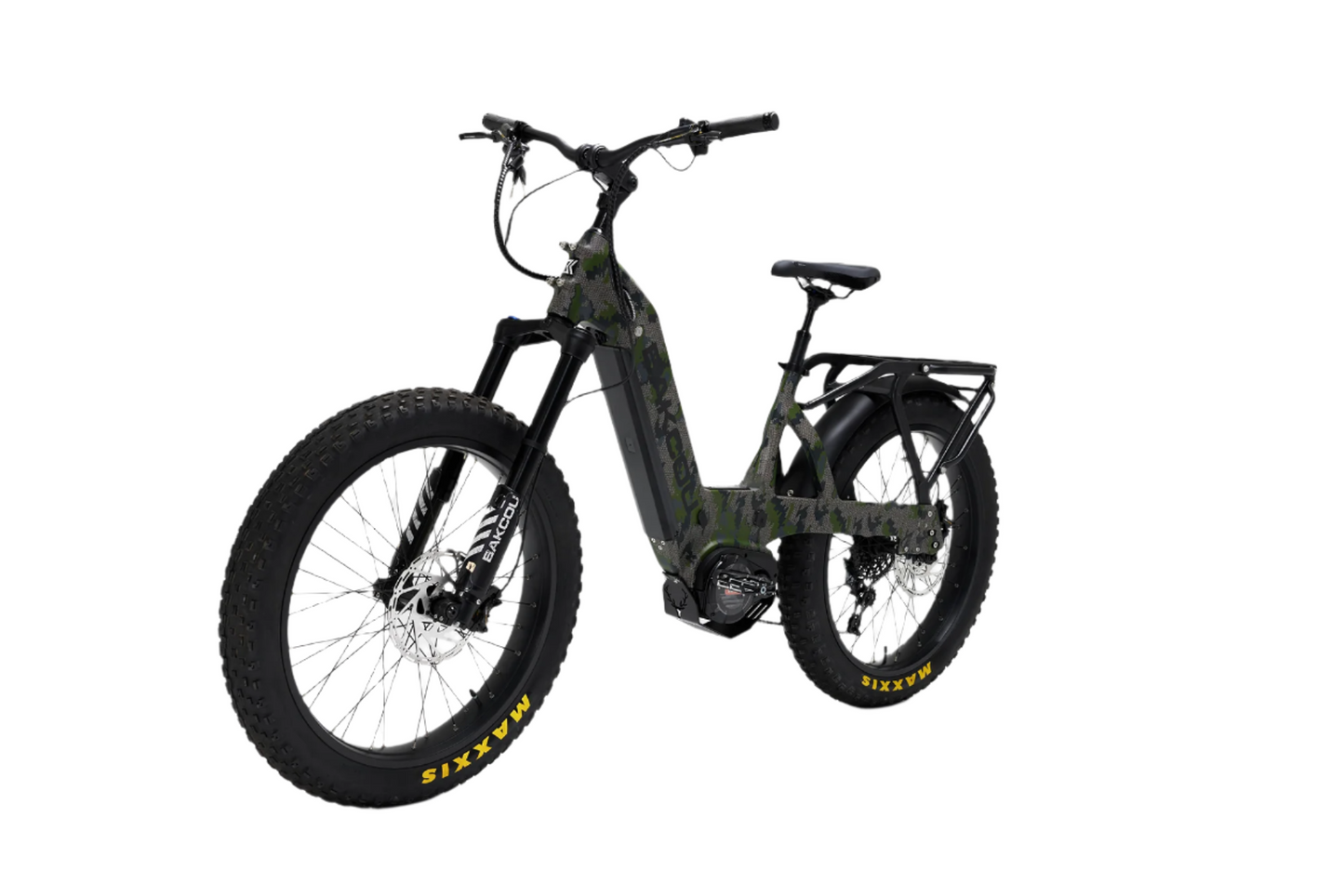 Bakcou Mule SD E-Bike – Angled View, Driver Side, Kuiu Camo Frame