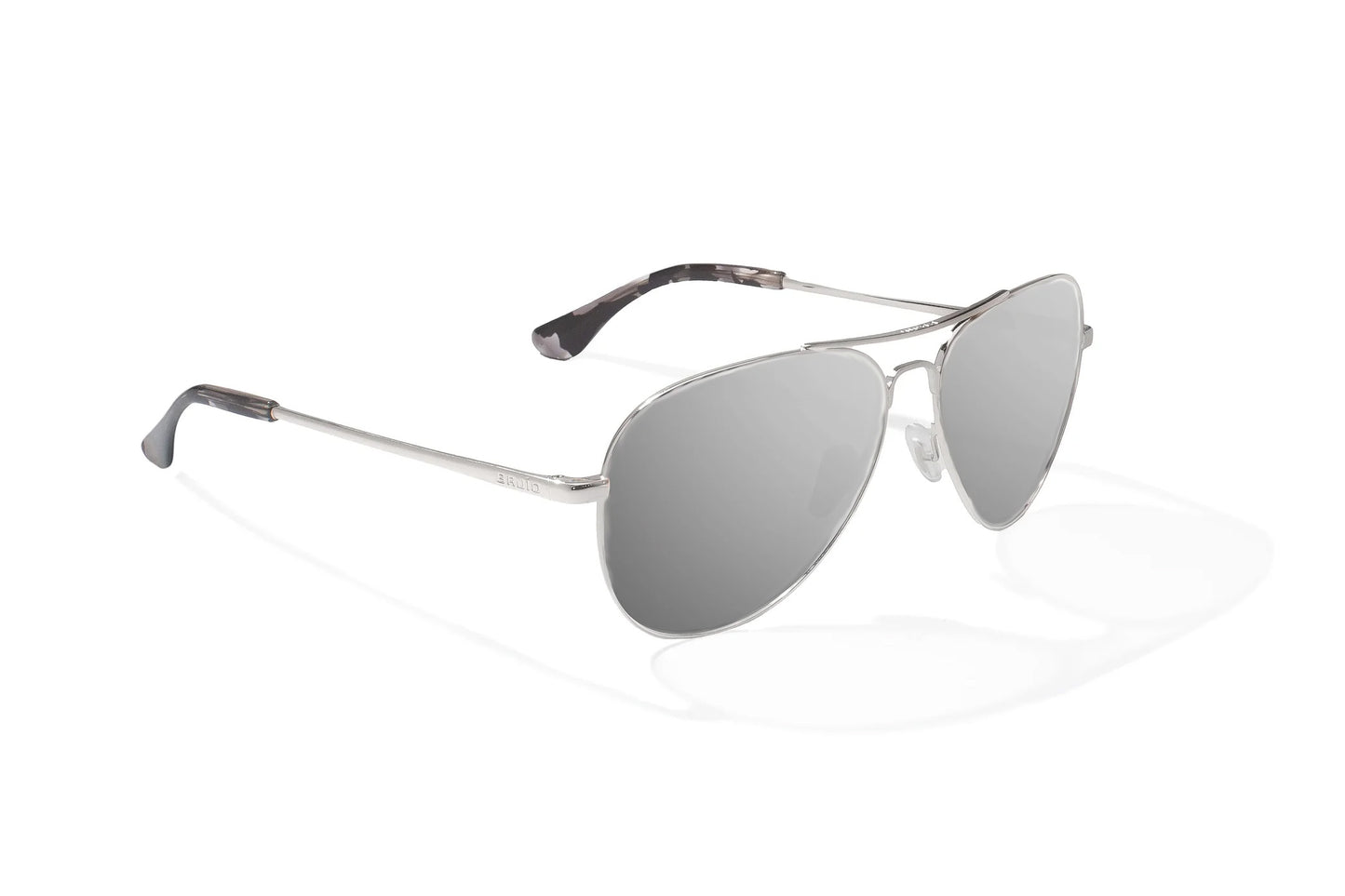Bajio Soldado Sunglasses - Angled View, Silver Gloss Frame with Gray Lens