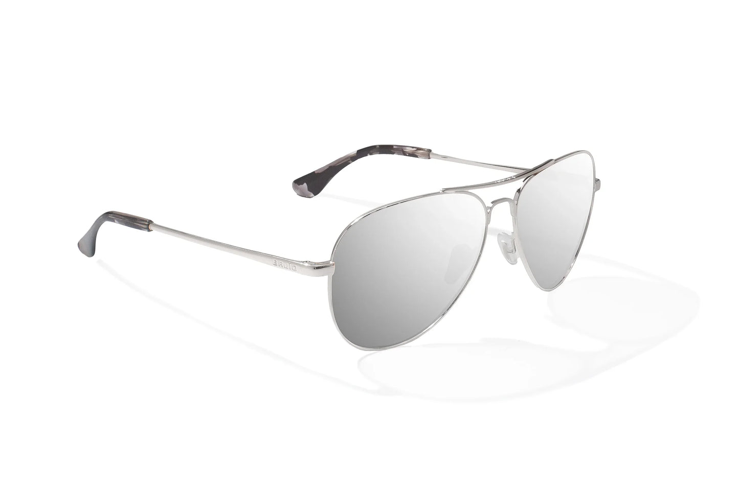 Bajio Soldado Sunglasses - Angled View, Silver Gloss Frame with Silver Mirror Lens