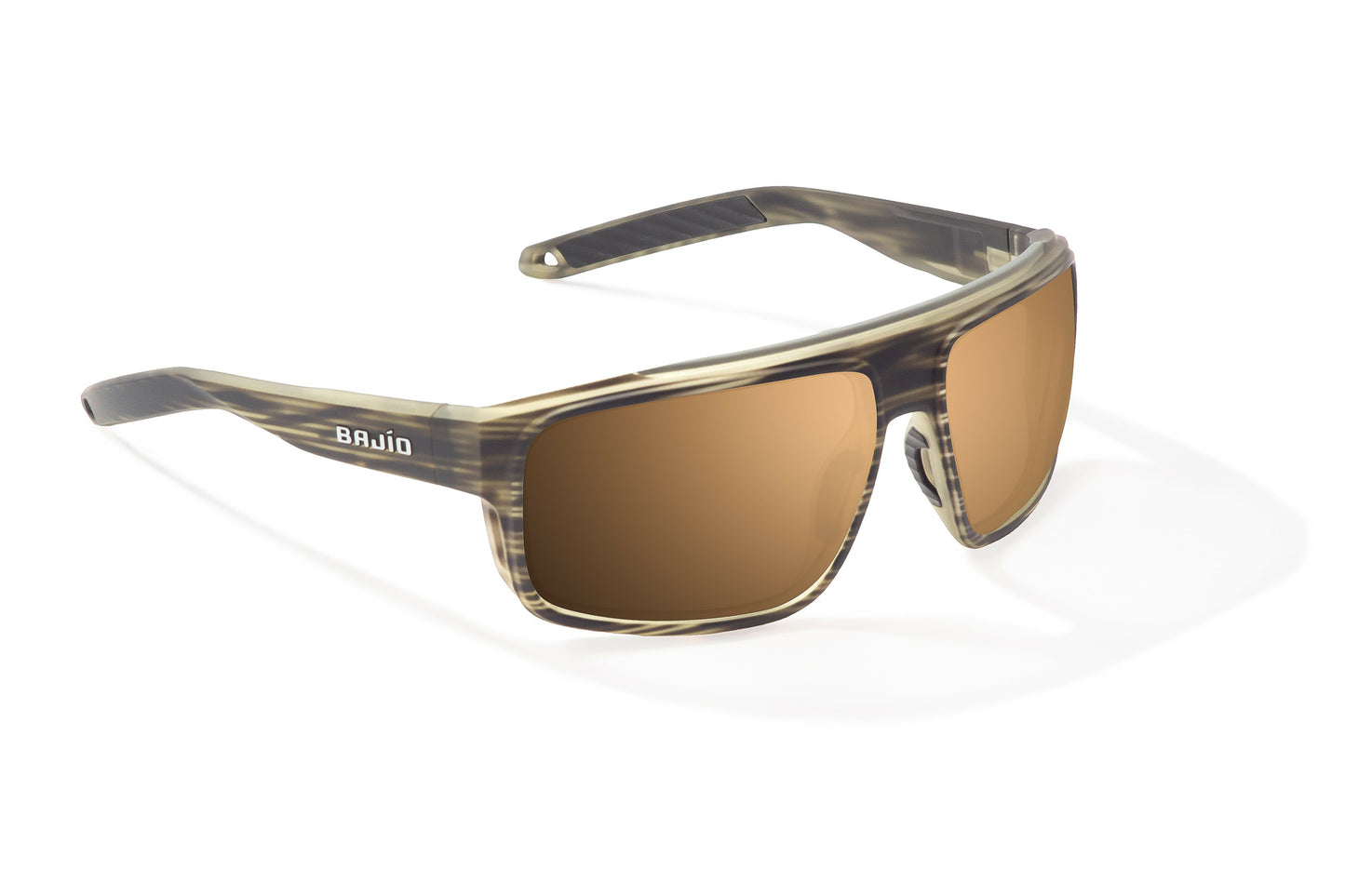 Bajío Greenland Sunglasses - Angled View, Gray Grass Matte Frame with Copper Lens