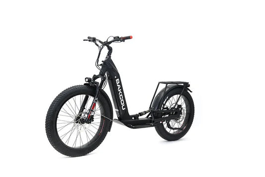Bakcou Grizzly Electric Hunting Scooter - Left Angle View, Matte Black Frame with Fat Tires and Full Suspension