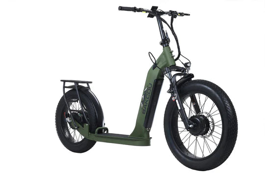 Bakcou Timberwolf AWD Electric Scooter - Right Angle View, Matte Army Green Frame with Full Suspension and Fat Tires