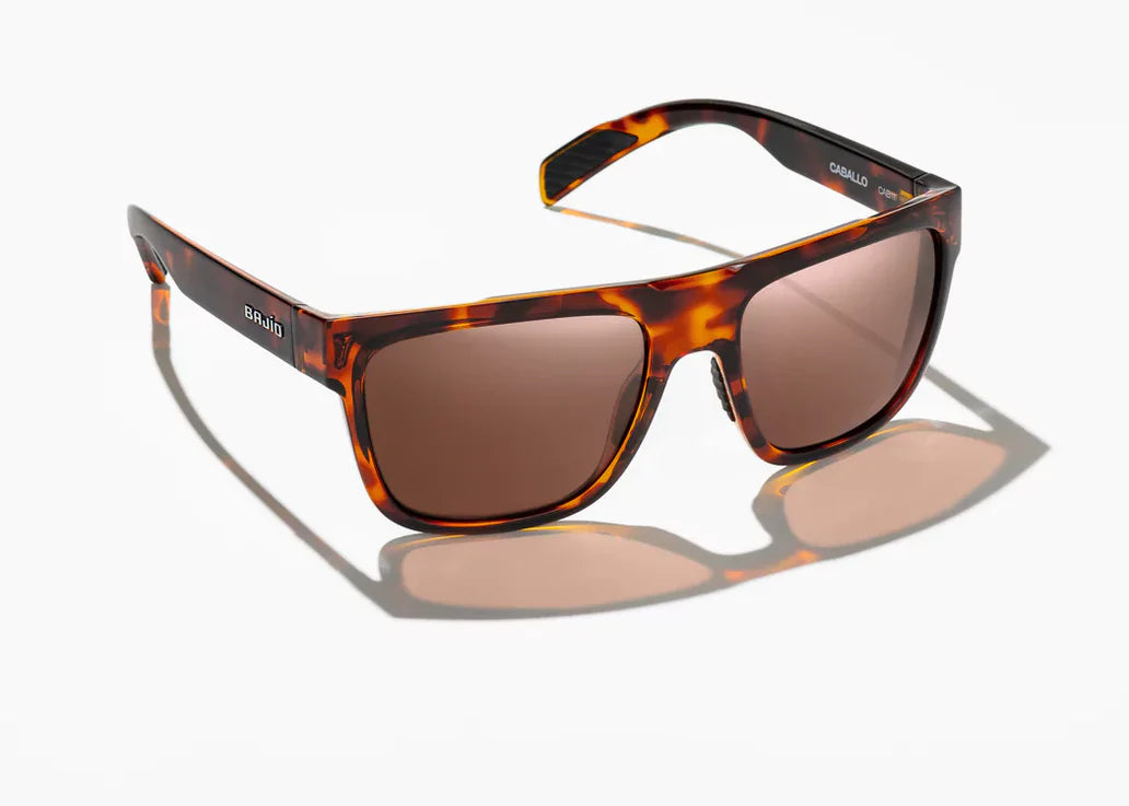 Bajio Caballo Sunglasses - Angled View, Brown Tort Gloss Frame with Copper Lens