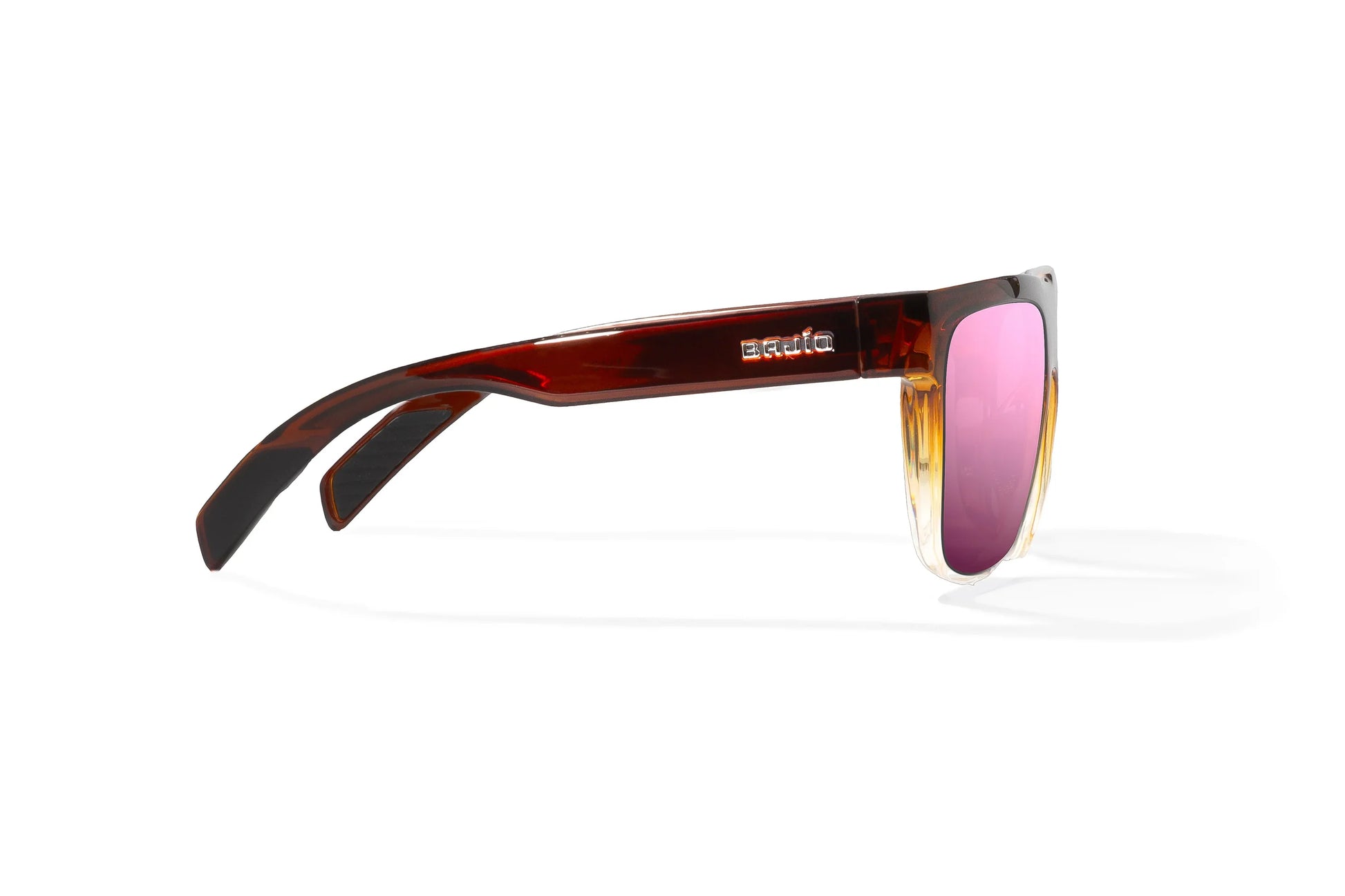 Bajio Caballo Sunglasses - Side View, Whiskey Fade Gloss Frame with Rose Mirror Lens