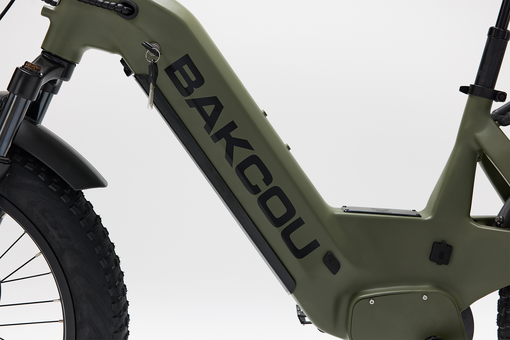 Bakcou Flatlander SD E-Bike – Full Side View, Frame Focus, Driver Side, Matte Army Green
