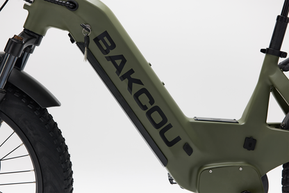 Bakcou Flatlander SD E-Bike – Full Side View, Frame Focus, Driver Side, Matte Army Green
