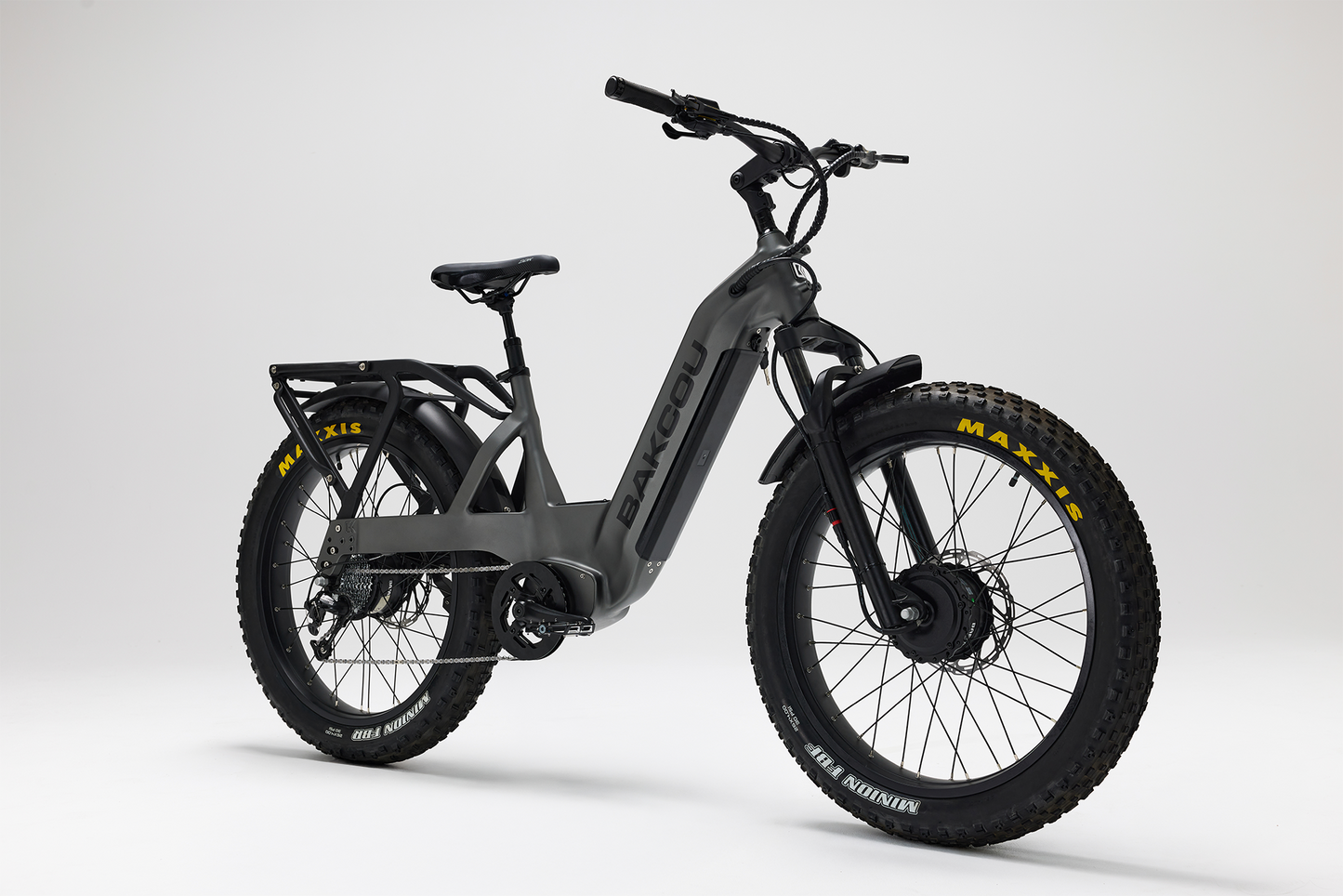 Bakcou Kodiak SD AWD E-Bike – Front Angled View, Passenger Side, Gun Metal Gray Frame