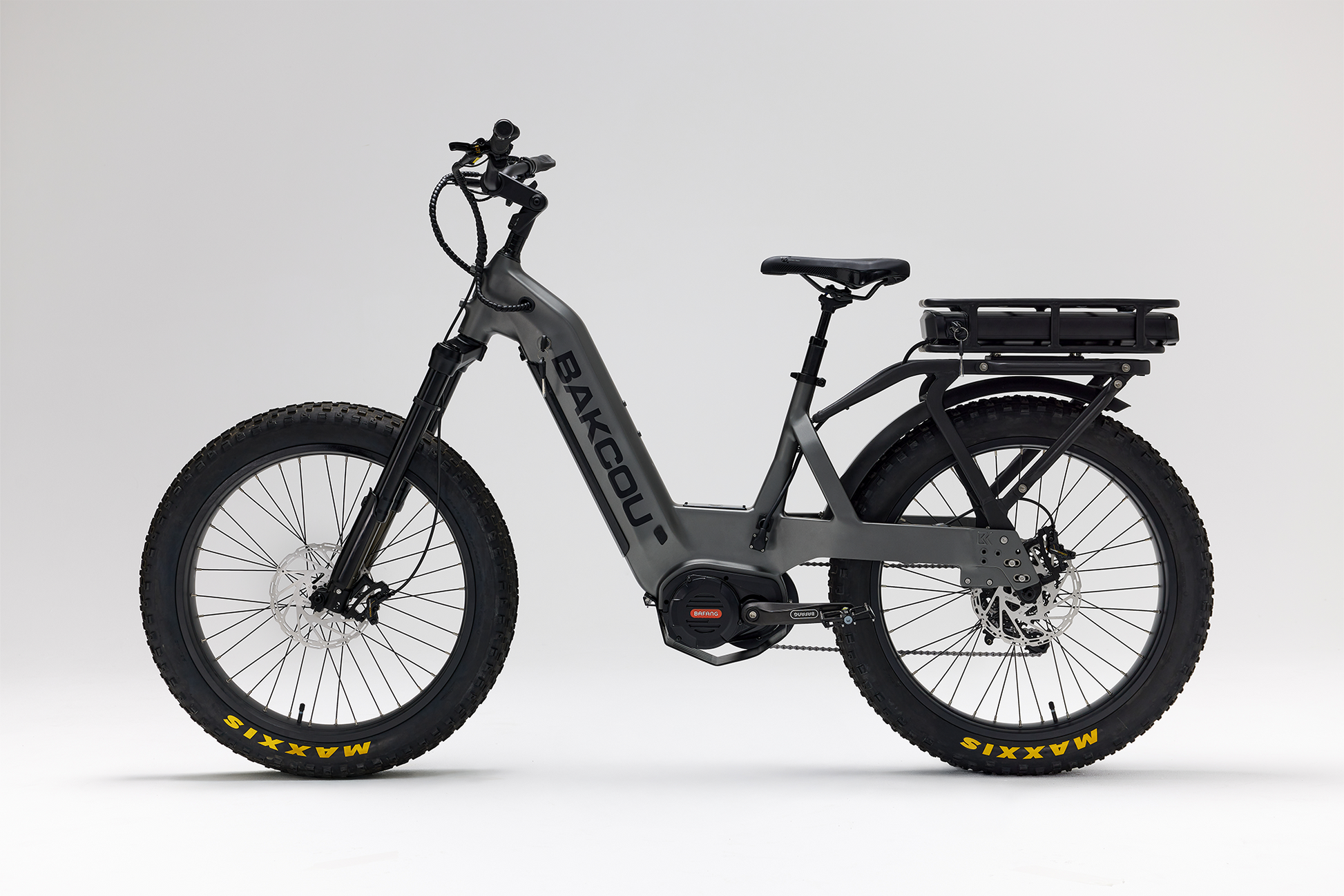 Bakcou Mule SD E-Bike – Side View, Driver Side, Matte Gun Metal Gray Frame with Battery