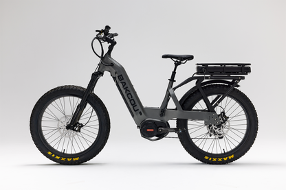 Bakcou Mule SD E-Bike – Side View, Driver Side, Matte Gun Metal Gray Frame with Battery