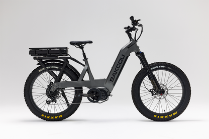 Bakcou Mule SD E-Bike – Side View, Passenger Side, Matte Gun Metal Gray Frame with Battery