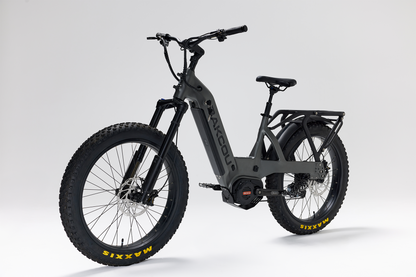 Bakcou Mule SD E-Bike – Angled Front View, Driver Side, Matte Gun Metal Gray Frame