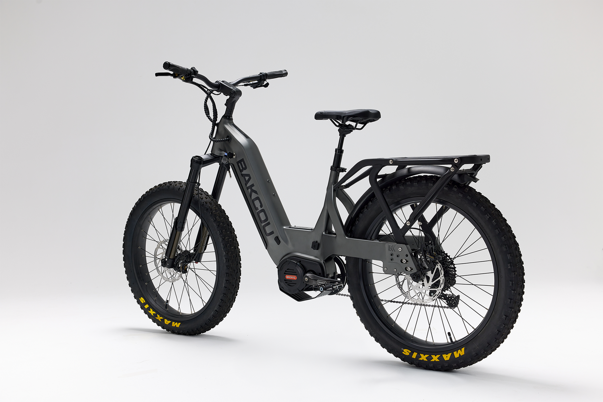 Bakcou Mule SD E-Bike – Angled Rear View, Driver Side, Matte Gun Metal Gray Frame