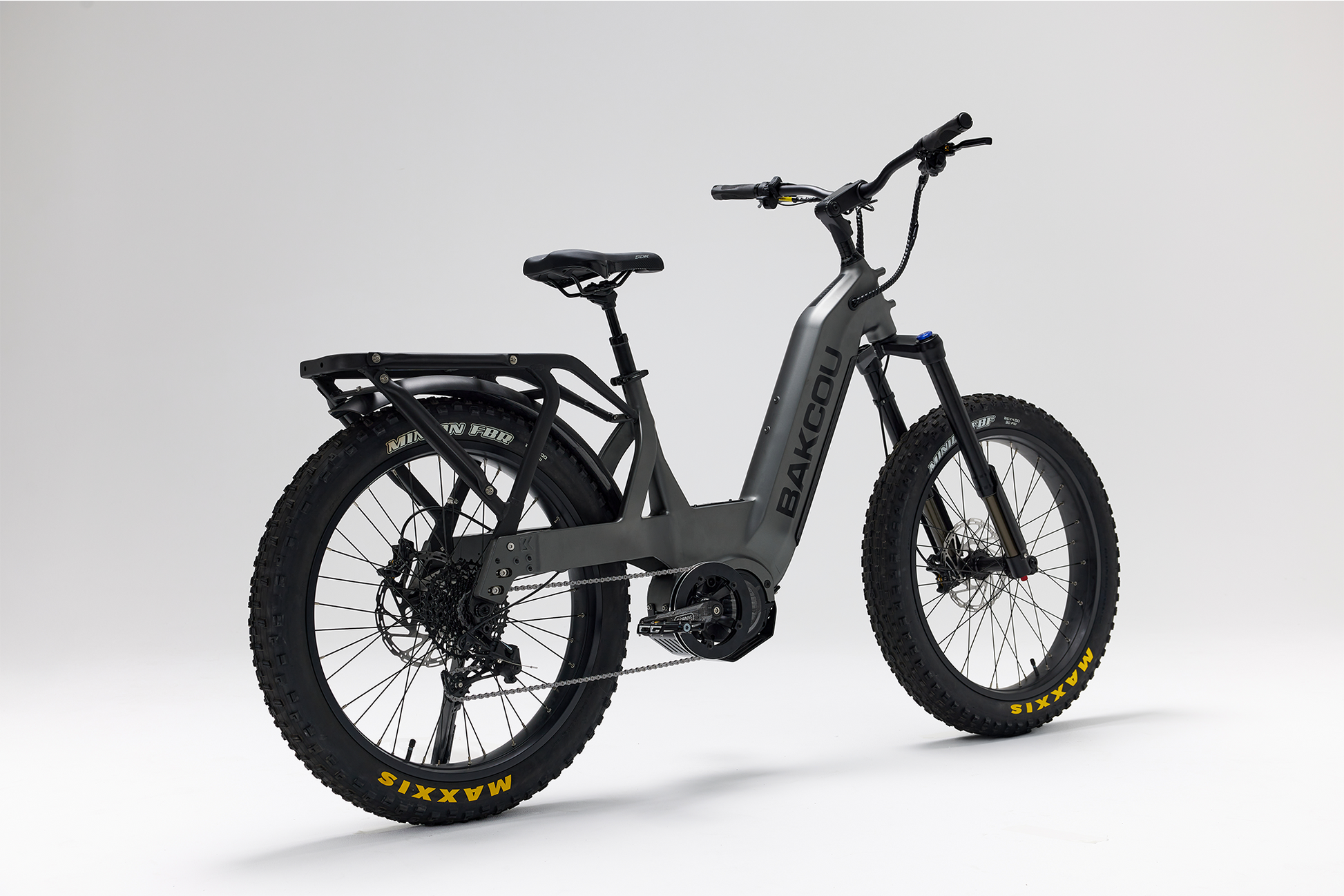 Bakcou Mule SD E-Bike – Angled Rear View, Passenger Side, Matte Gun Metal Gray Frame