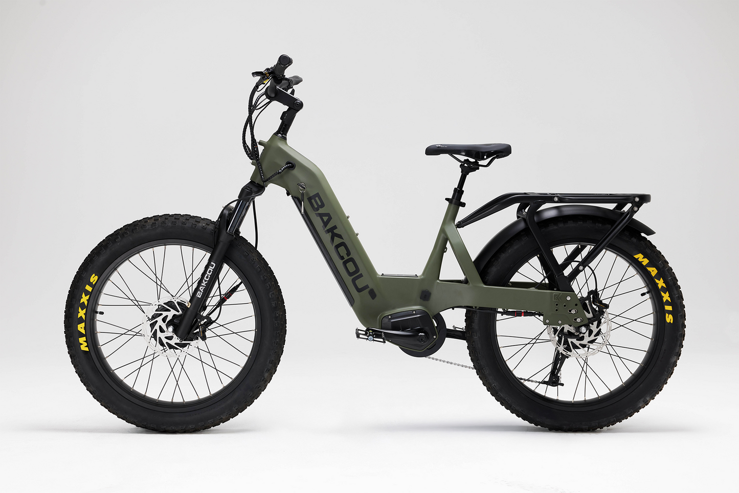 Bakcou Kodiak SD AWD E-Bike – Side View, Driver Side, Matte Army Green Frame