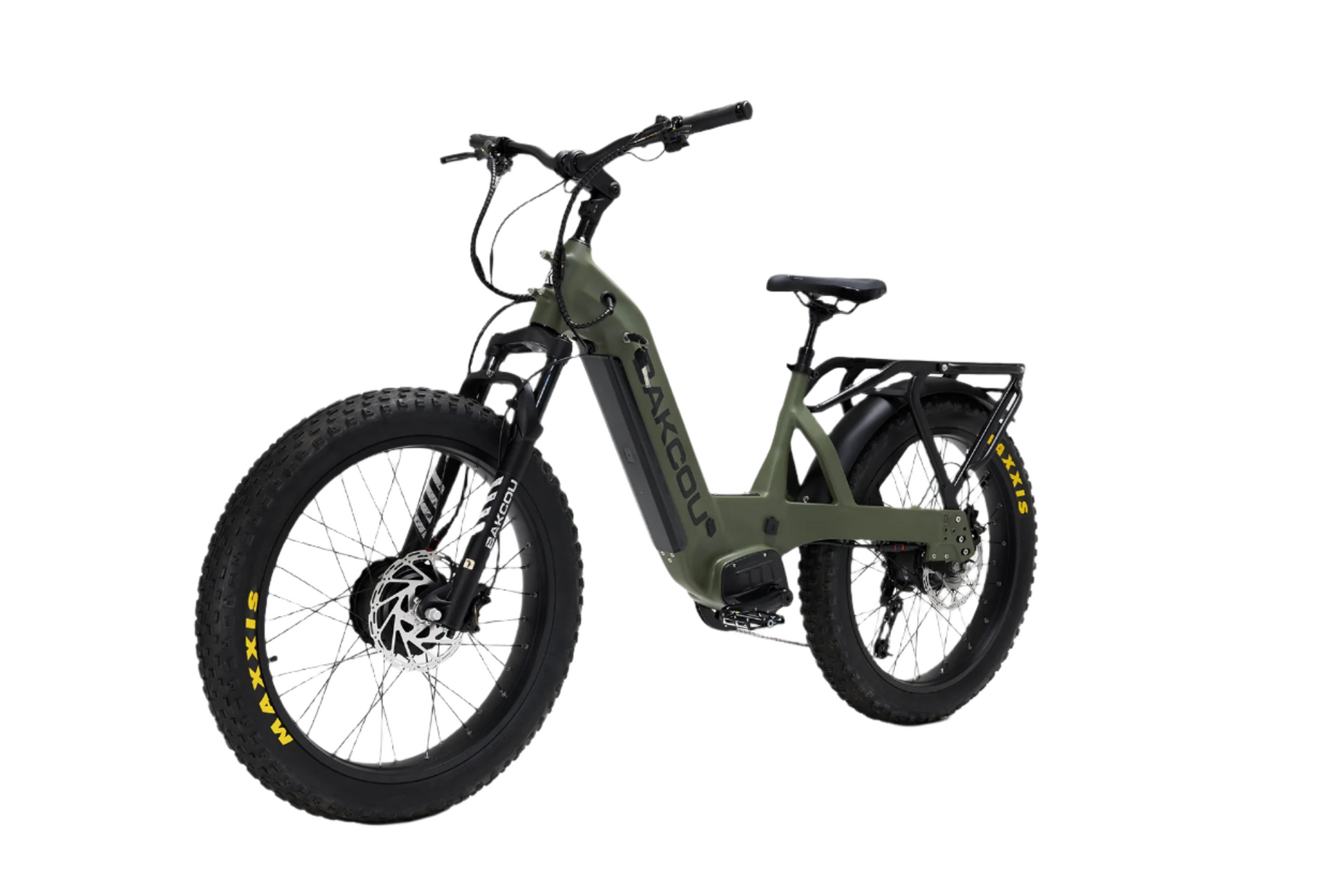 Bakcou Kodiak SD AWD E-Bike – Angled View, Driver Side, Matte Army Green Frame