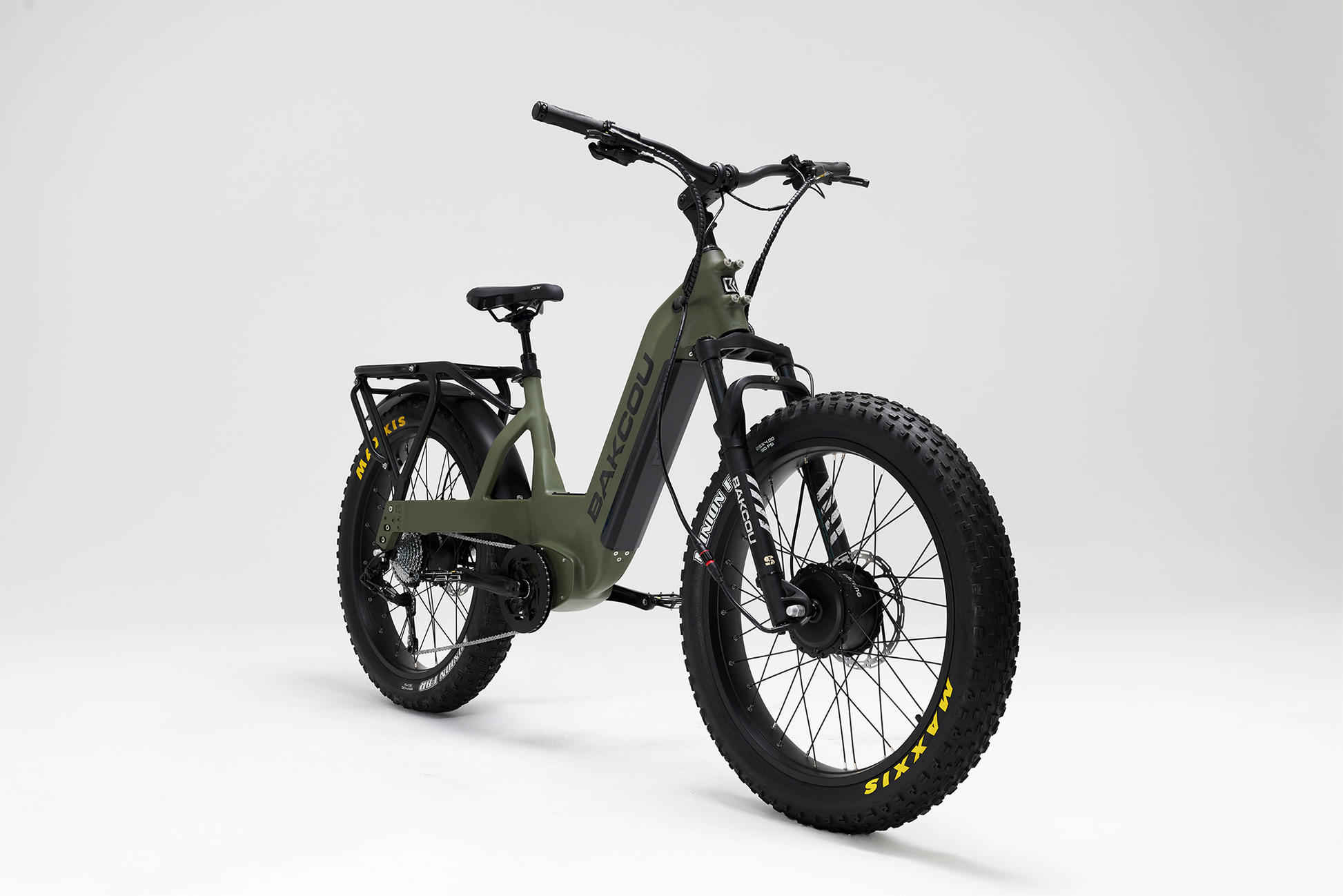 Bakcou Kodiak SD AWD E-Bike – Angled View, Passenger Side, Matte Army Green Frame