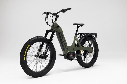 Bakcou Mule SD E-Bike – Angled View, Driver Side, Matte Army Green Frame
