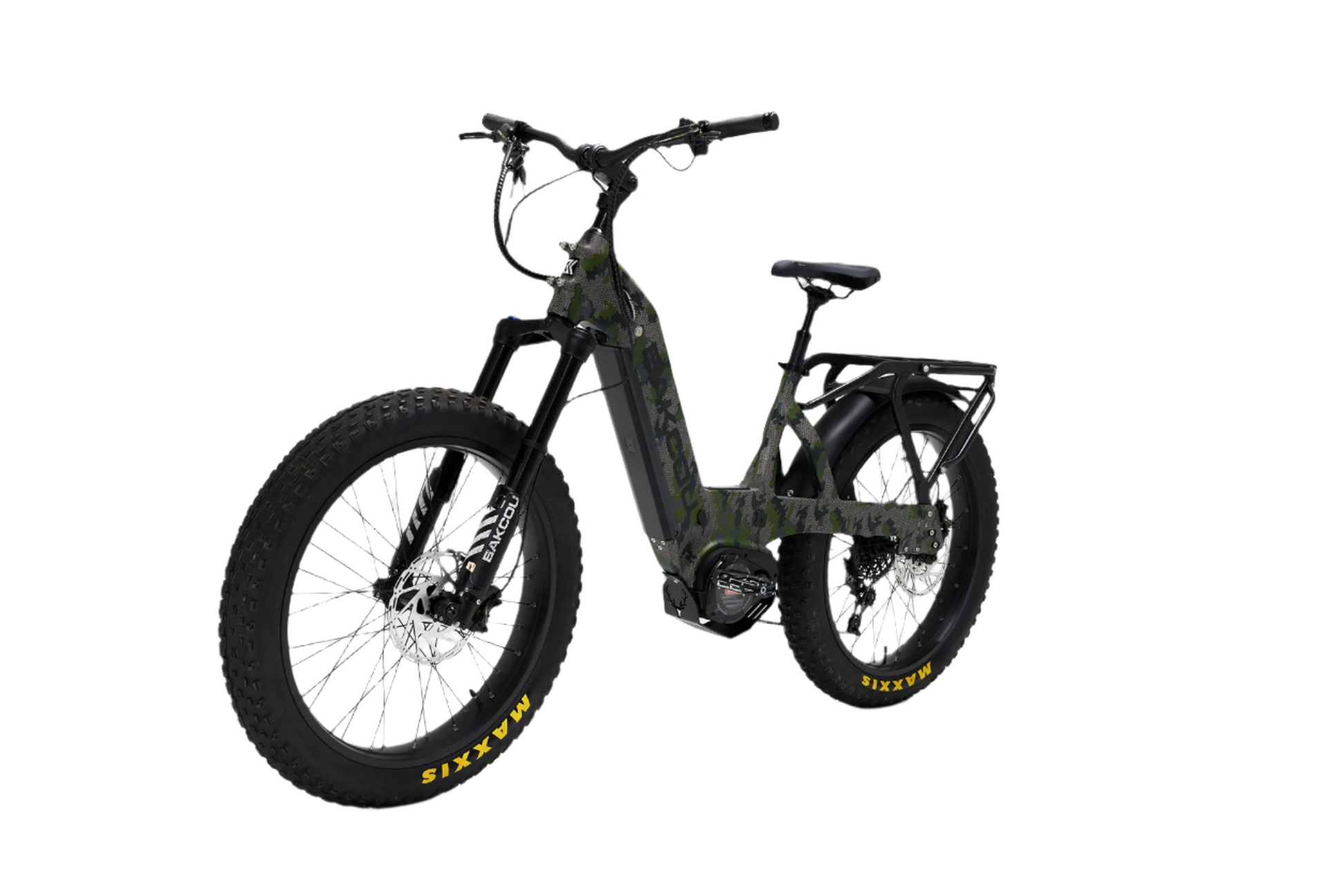 Bakcou Mule SD E-Bike – Angled View, Driver Side, Kuiu Camo Frame