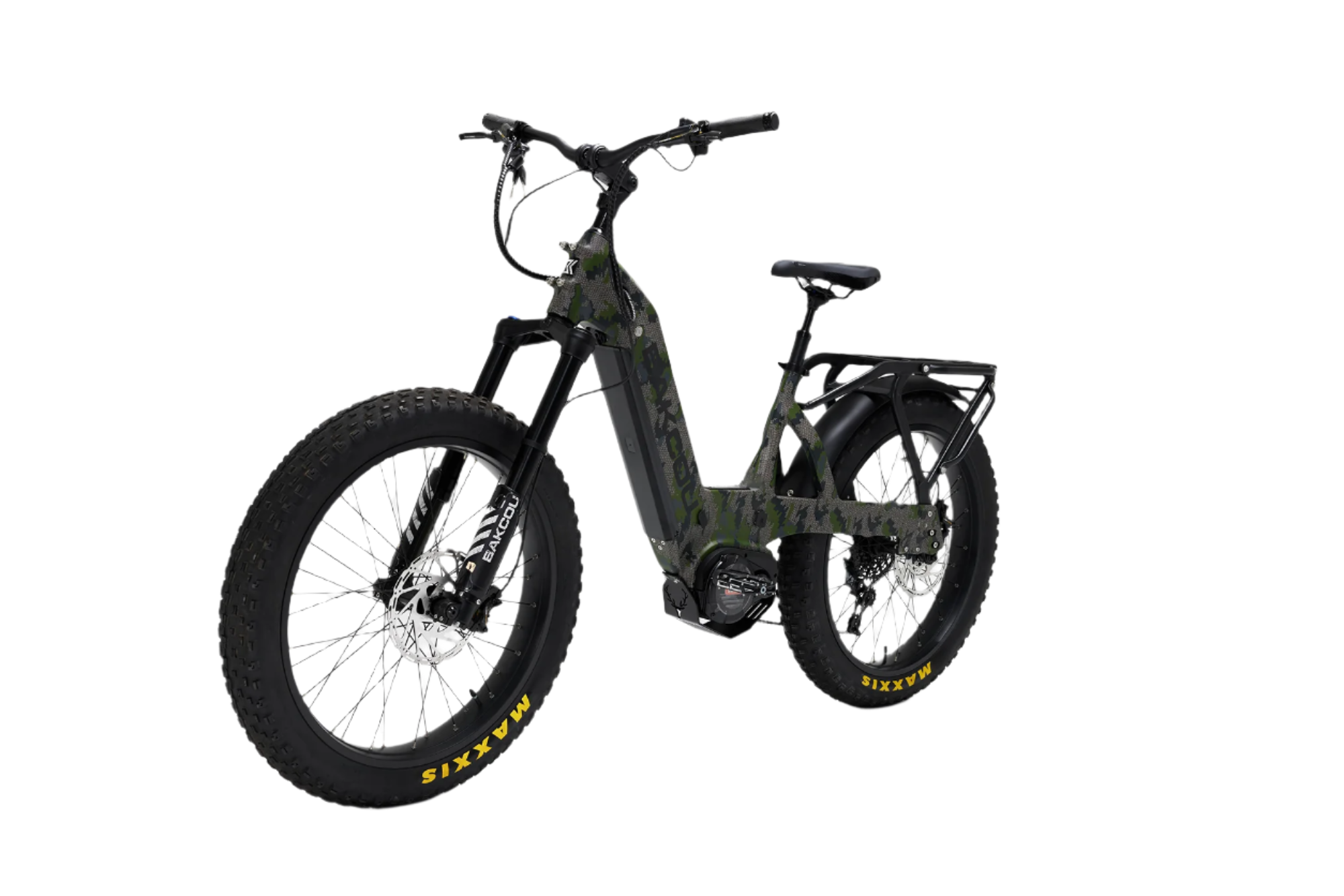 Bakcou Mule SD E-Bike – Angled View, Driver Side, Kuiu Camo Frame