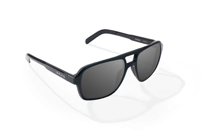 Bajio 12 South Sunglasses - Angled View, Black Gloss Frame with Gray Lens
