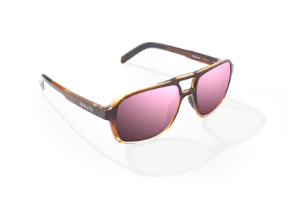 Bajio 12 South Sunglasses - Angled View, Whiskey Fade Gloss Frame with Rose Mirror Lens