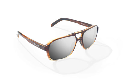 Bajio 12 South Sunglasses - Angled View, Whiskey Fade Gloss Frame with Silver Mirror Lens
