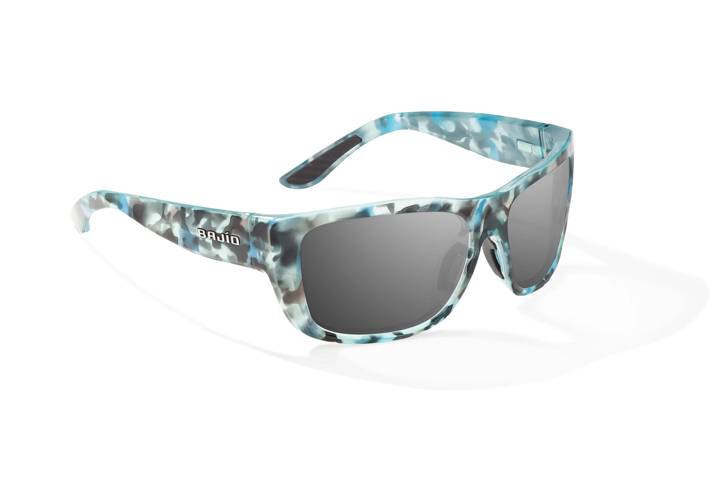 Bajío Annette Sunglasses - Angled View, Blue Ray Gloss Frame with Gray Lens