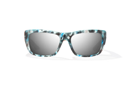 Bajío Annette Sunglasses - Front View, Blue Ray Gloss Frame with Silver Mirror Lens