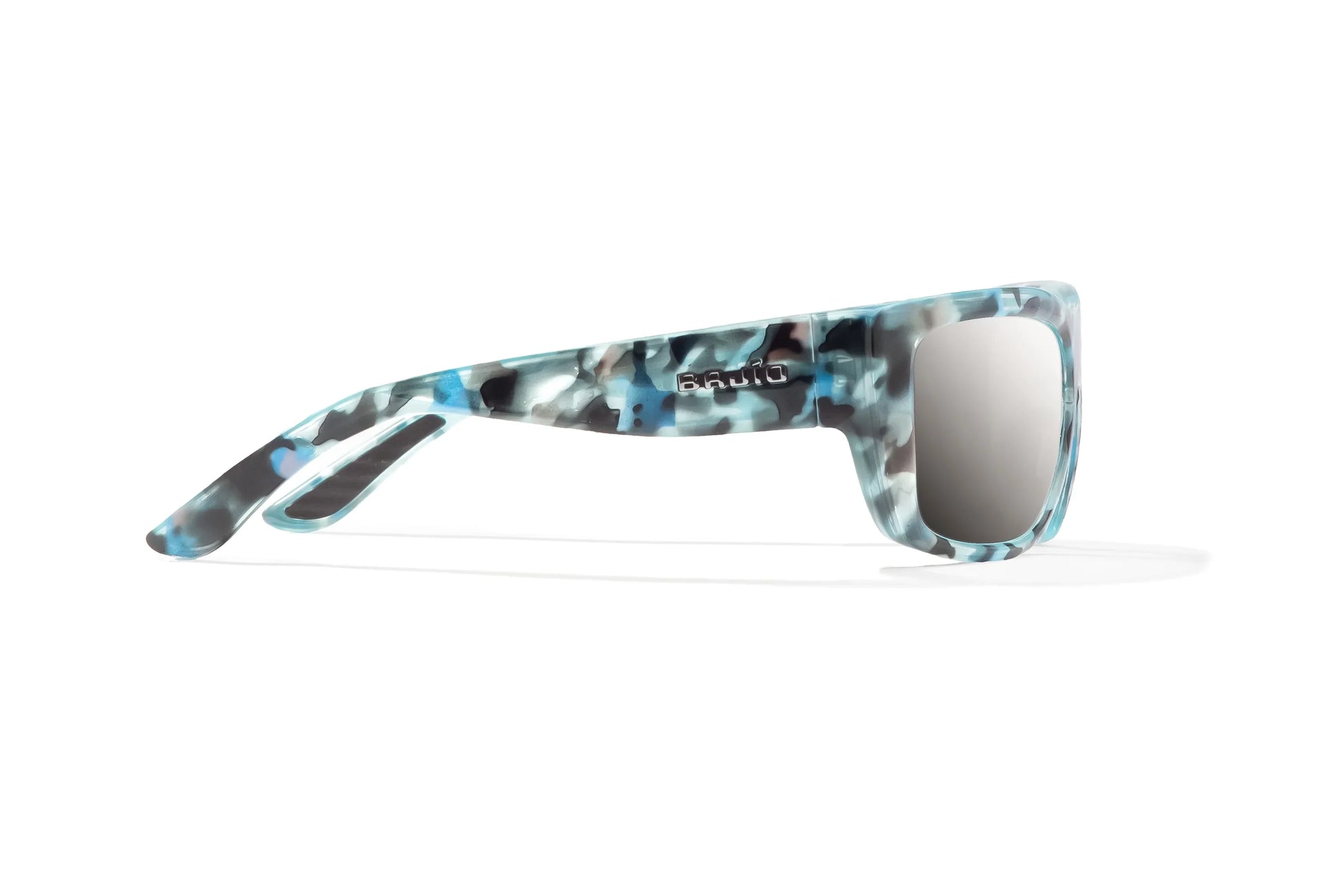 Bajío Annette Sunglasses - Side View, Blue Ray Gloss Frame with Silver Mirror Lens