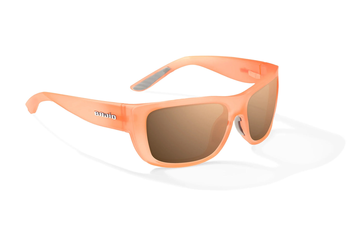 Bajío Annette Sunglasses - Angled View, Peach Glass Matte Frame with Copper Lens