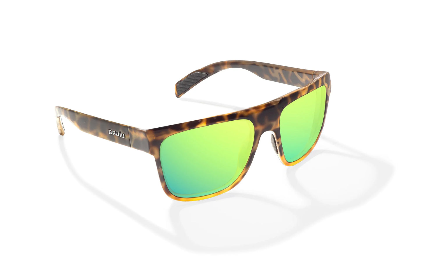 Caballo Sunglasses - Angled View, Brown Turtle Gloss Frame with Green Mirror Lens