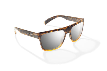 Caballo Sunglasses - Angled View, Brown Turtle Gloss Frame with Silver Mirror Lens
