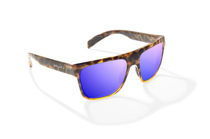 Caballo Sunglasses - Angled View, Brown Turtle Gloss Frame with Violet Mirror Lens