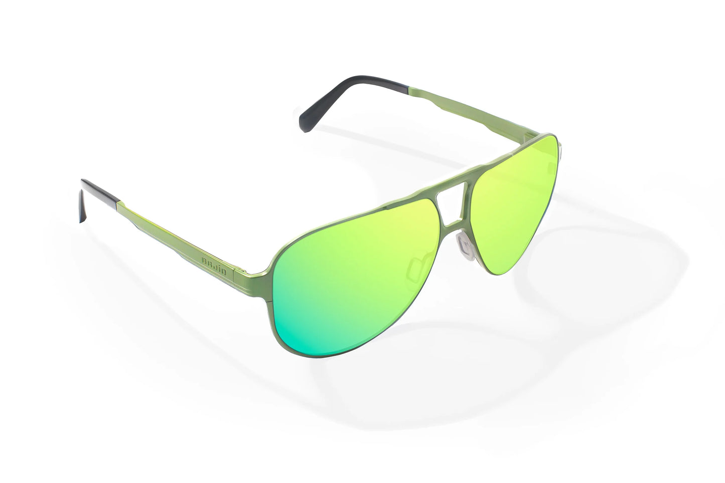 Bajio Clink Sunglasses - Angled View, Army Green Matte Frame with Green Mirror Lens