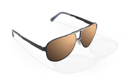 Bajio Clink Sunglasses - Angled View, Gunmetal Matte Frame with Copper Lens