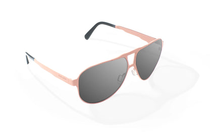 Bajio Clink Sunglasses - Angled View, Taupe Matte Frame with Gray Lens