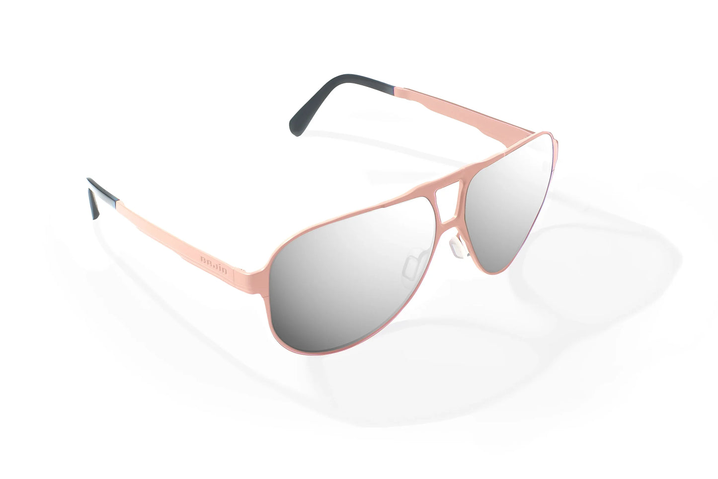 Bajio Clink Sunglasses - Angled View, Taupe Matte Frame with Silver Mirror Lens