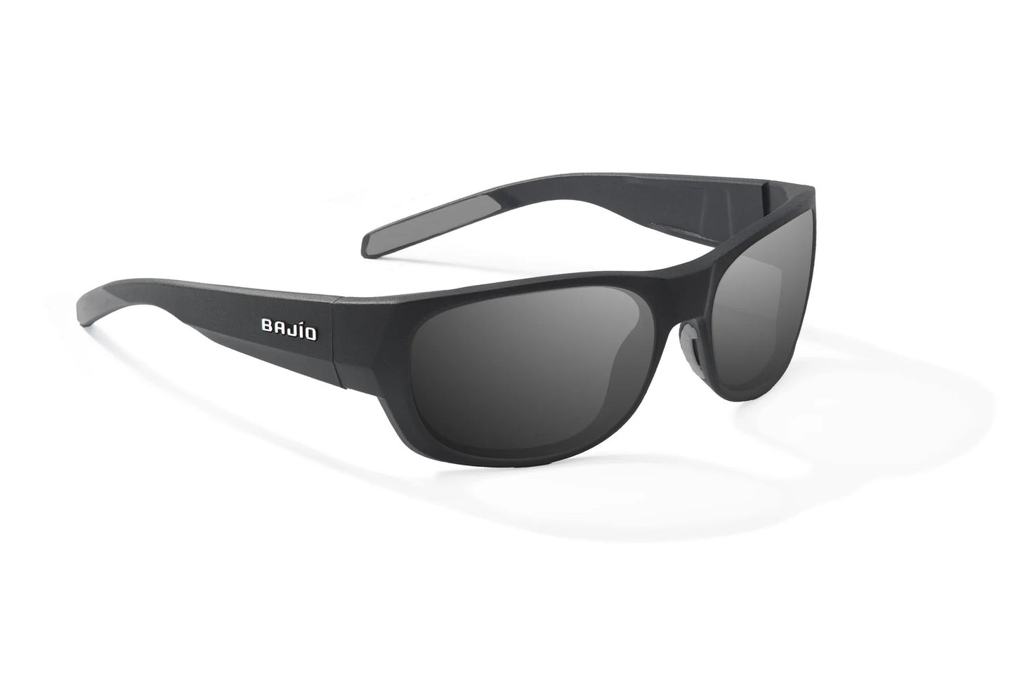 Bajio Darien Sunglasses - Angled View, Black Matte Frame with Gray Lens