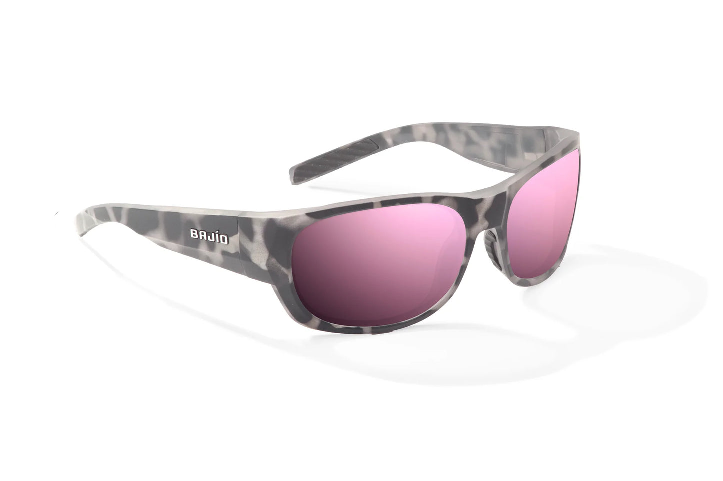 Bajio Darien Sunglasses - Angled View, Brown Rock Matte Frame with Rose Mirror Lens