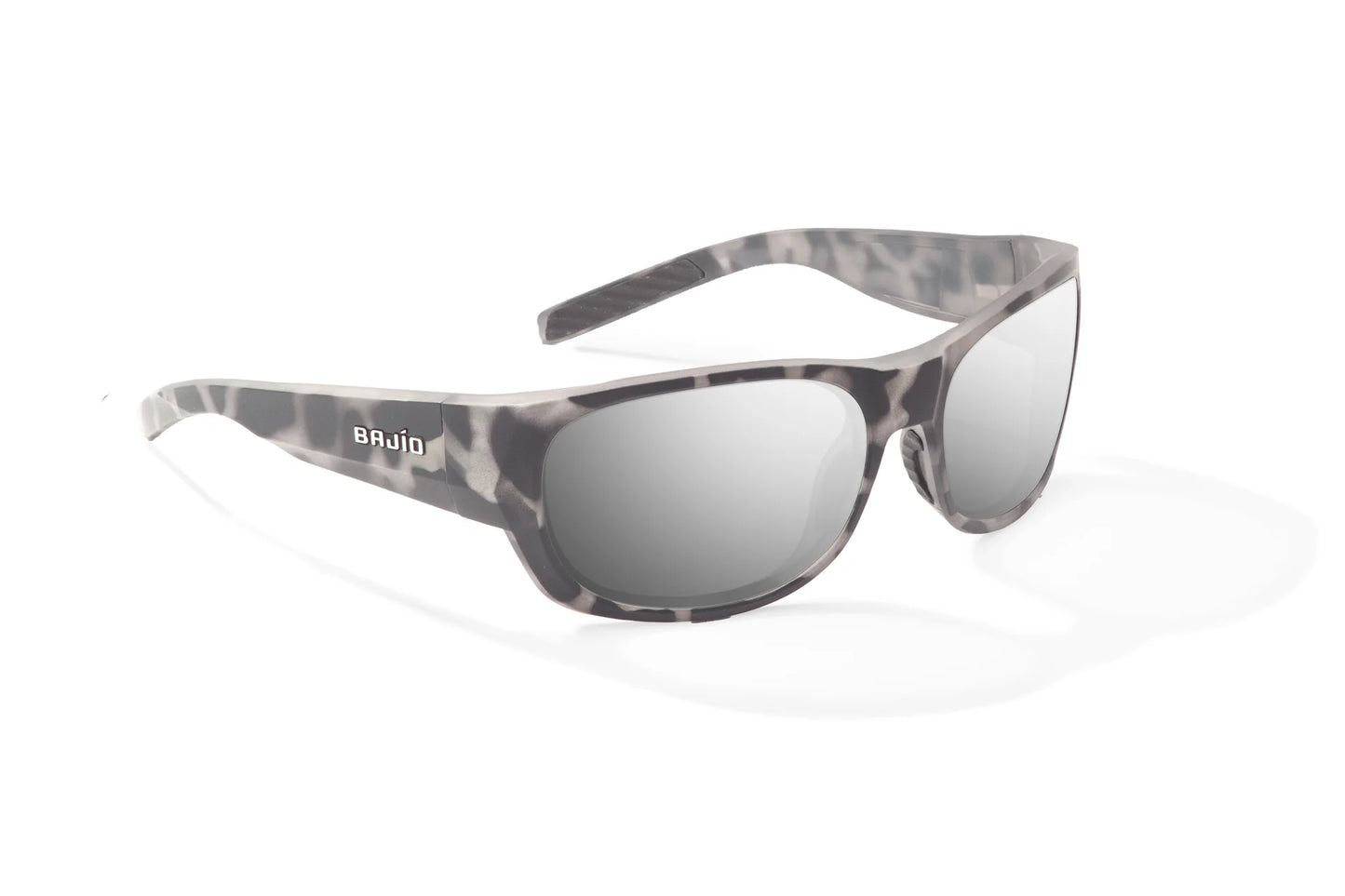 Bajio Darien Sunglasses - Angled View, Brown Rock Matte Frame with Silver Mirror Lens