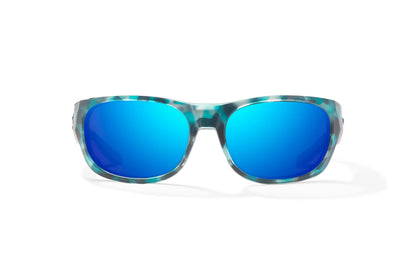Bajio Darien Sunglasses - Front View, Light Blue Water Matte Frame with Blue Mirror Lens