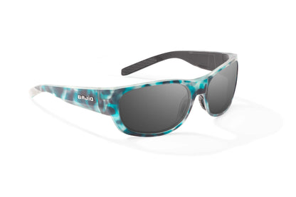 Bajio Darien Sunglasses - Angled View, Light Blue Water Matte Frame with Gray Lens