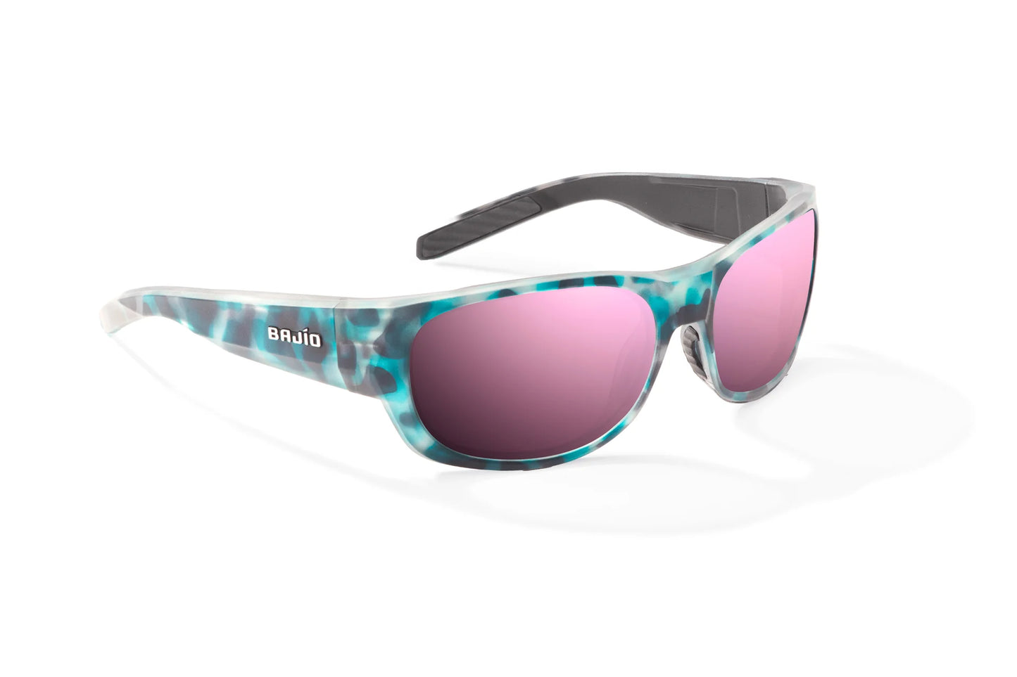 Bajio Darien Sunglasses - Angled View, Light Blue Water Matte Frame with Rose Mirror Lens