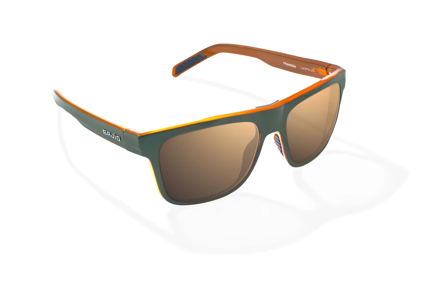 Hopedale Sunglasses - Angled View, Green Mango Gloss Frame with Copper Lens