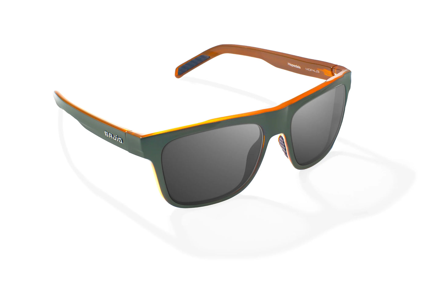 Hopedale Sunglasses - Angled View, Green Mango Gloss Frame with Gray Lens