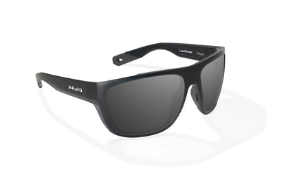 Bajio Las Rocas Sunglasses - Angled View, Black Matte Frame with Gray Lens