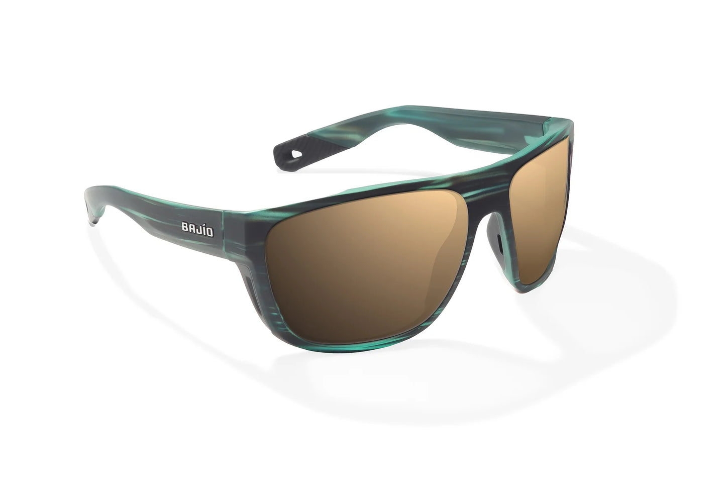 Bajio Las Rocas Sunglasses - Angled View, Blue Grass Matte Frame with Copper Lens